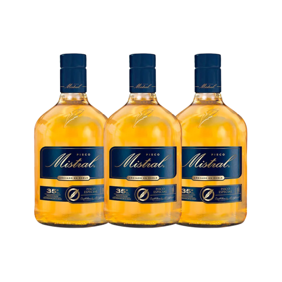 3X PISCO MISTRAL AÑEJADO EN ROBLE 35º 1000CC