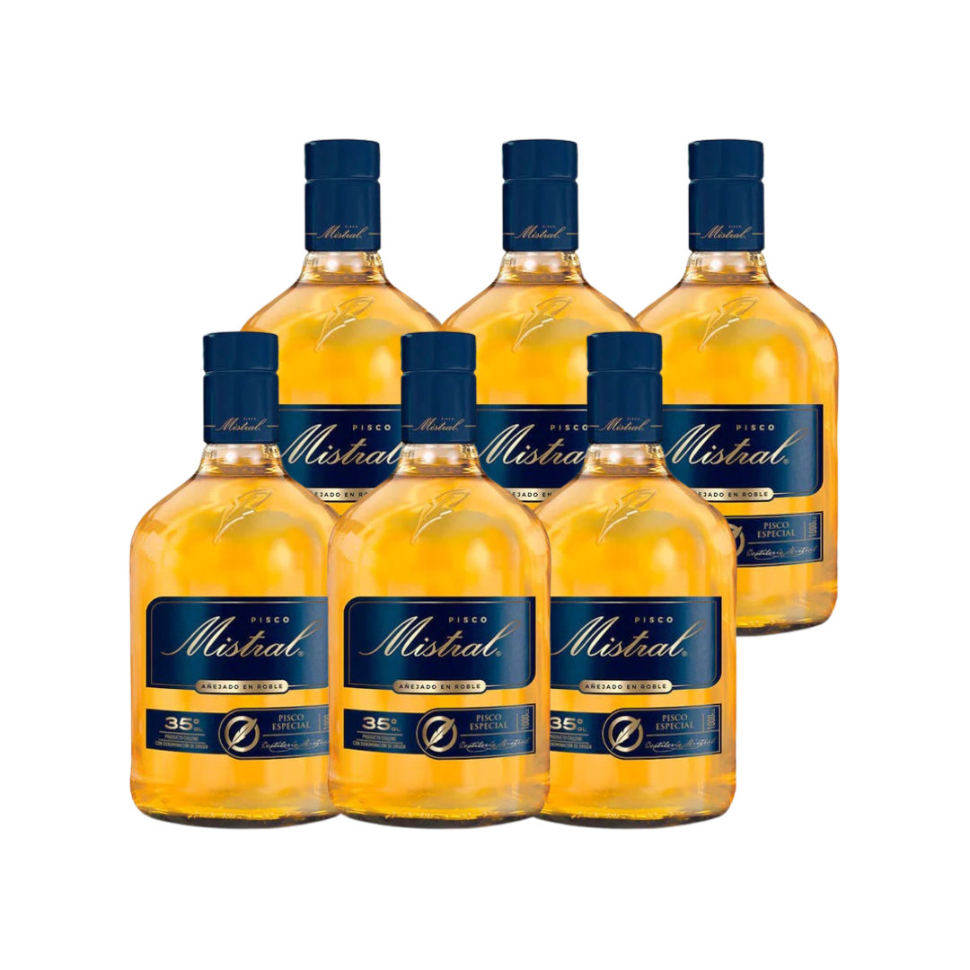 6X PISCO MISTRAL AÑEJADO EN ROBLE 35º 1000CC